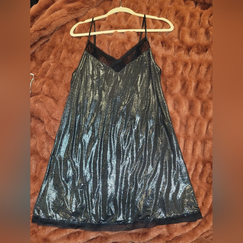 Victoria Secret Black Shiny Slip On Dress - Picture 2 of 8
